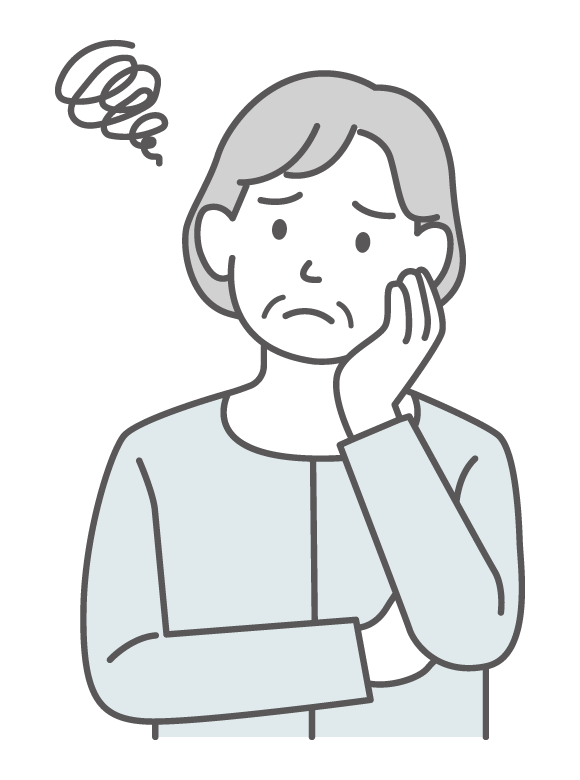 困ったり悩んでいる年配女性のイラスト