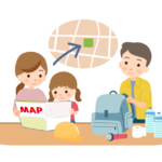 防災確認をしている家族のイラスト