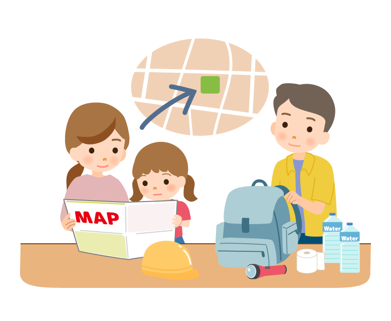 防災確認をしている家族のイラスト