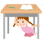 地震で机の下に移動する子どものイラスト
