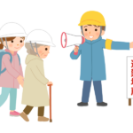 災害で避難している年配者のイラスト