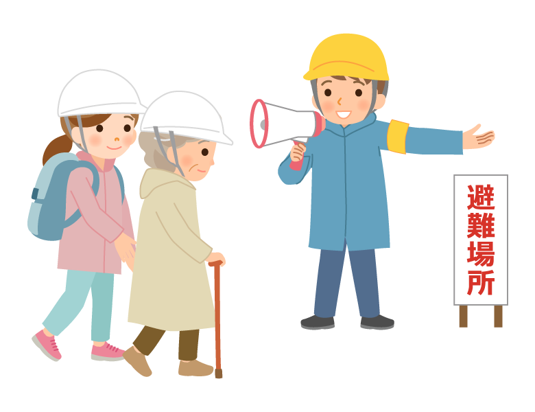 災害で避難している年配者のイラスト