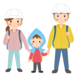 防災準備をする家族のイラスト