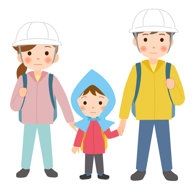 防災準備をする家族のイラスト