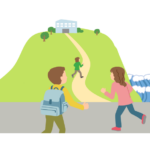 高台へ避難しているイラスト