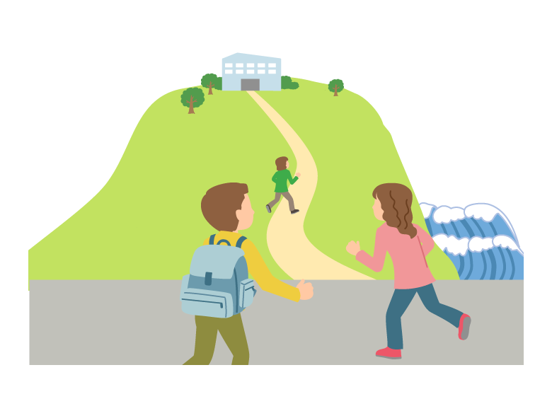 高台へ避難しているイラスト