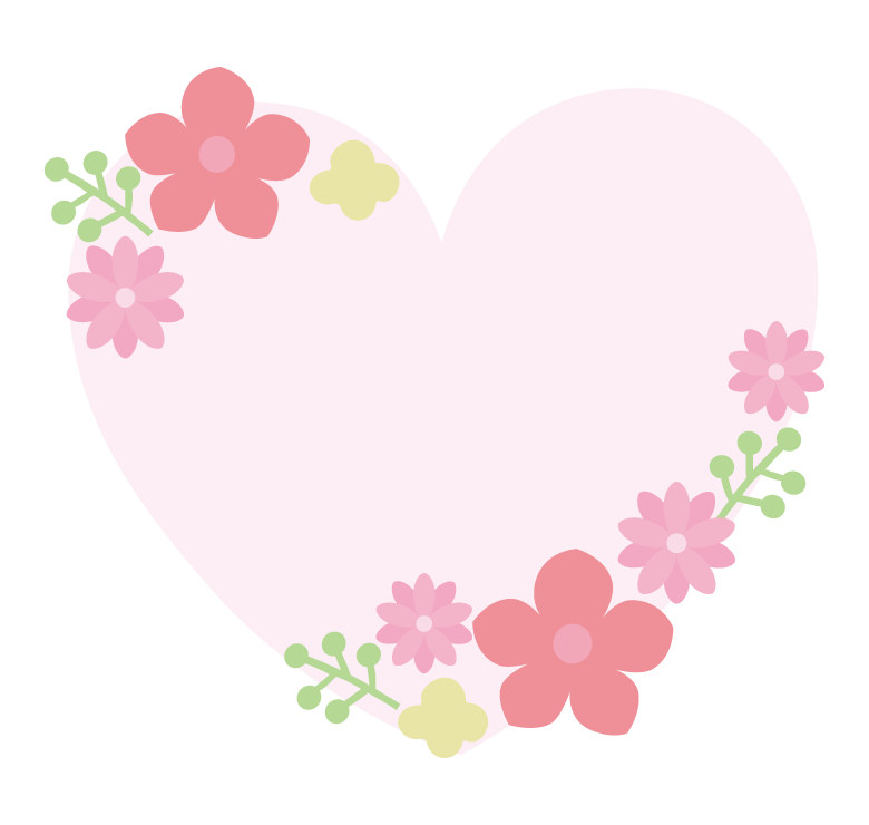 花とハートのラブリーなデザインのイラスト