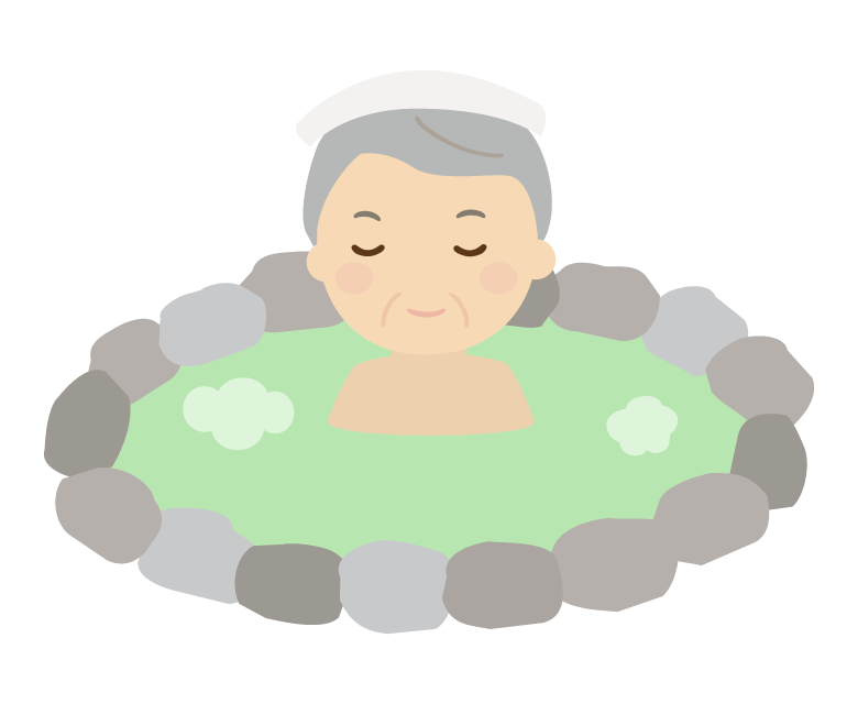温泉を楽しむ年配者のイラスト