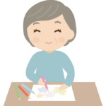 ぬりえを楽しむ年配者のイラスト