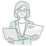 ノートPCで仕事をする女性会社員のイラスト