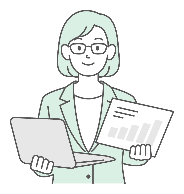 ノートPCで仕事をする女性会社員のイラスト