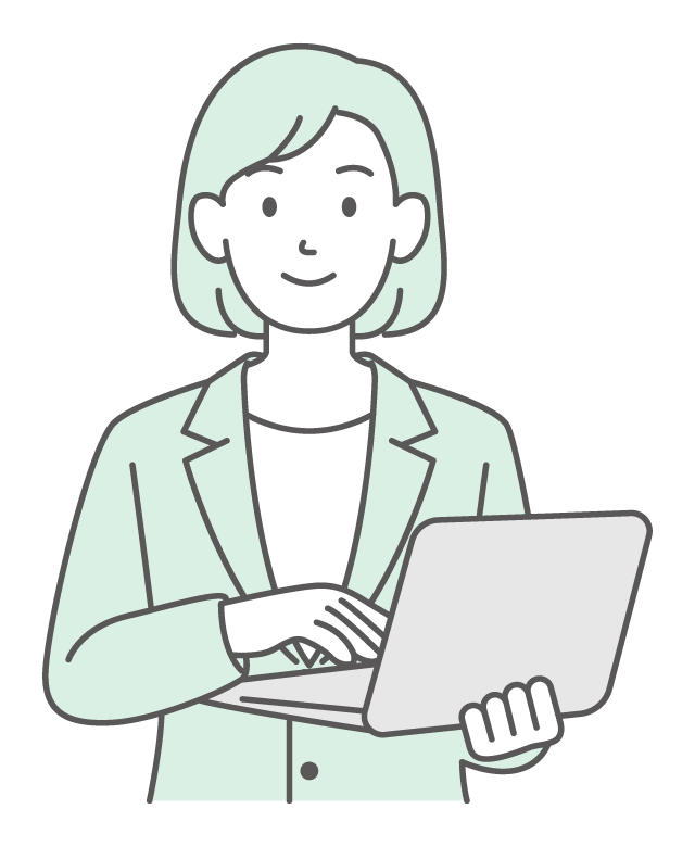 ノートPCと女性会社員のイラスト