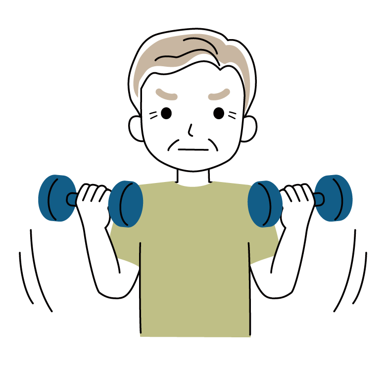 ダンベルトレーニングをする年配者のイラスト
