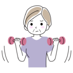 ダンベルトレーニングをする年配女性のイラスト