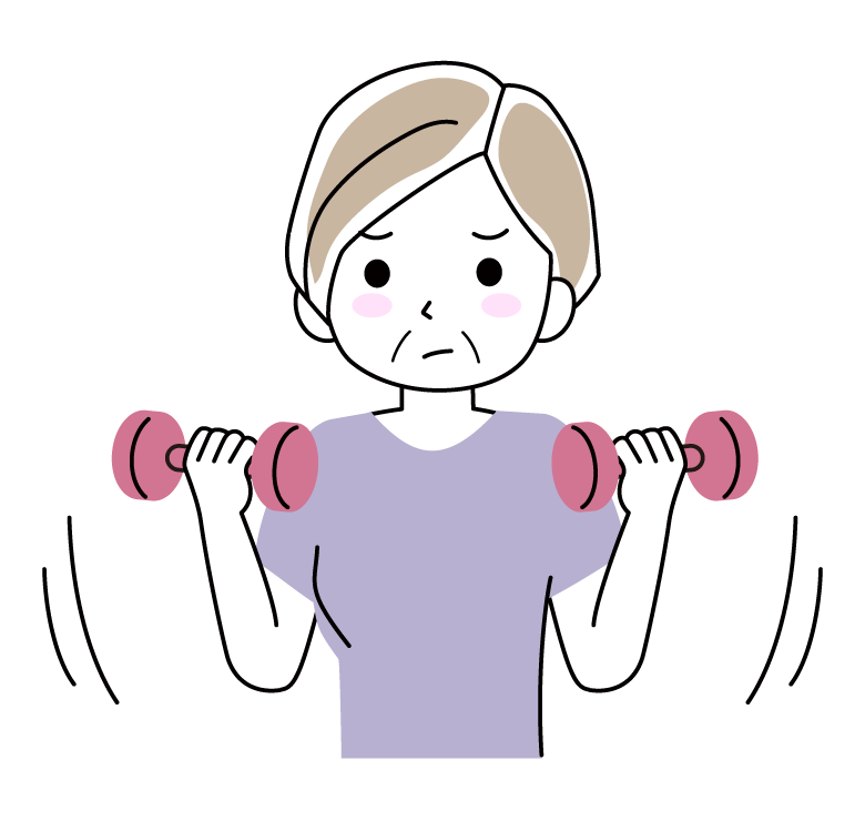 ダンベルトレーニングをする年配女性のイラスト