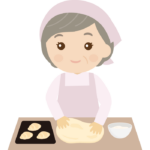 パン作りをしている年配女性のイラスト