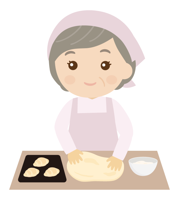 パン作りをしている年配女性のイラスト