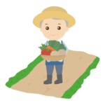 家庭菜園で収穫する年配者のイラスト