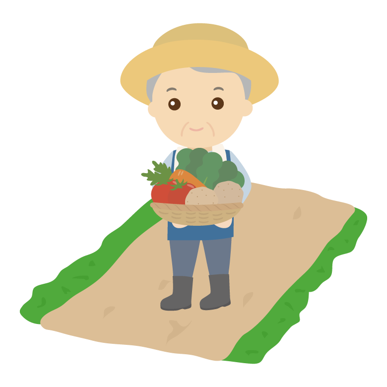 家庭菜園で収穫する年配者のイラスト
