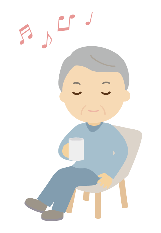 音楽鑑賞を楽しむ年配者のイラスト