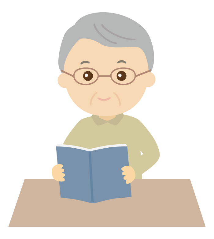 読書をする年配者のイラスト