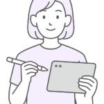 シンプルタッチのタブレットと女性のイラスト