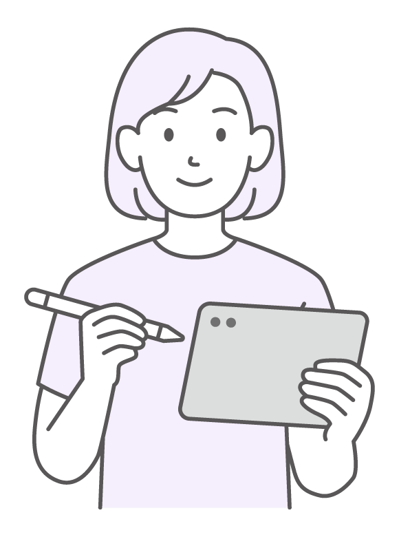 シンプルタッチのタブレットと女性のイラスト