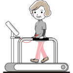 ランニングマシンと年配女性のイラスト