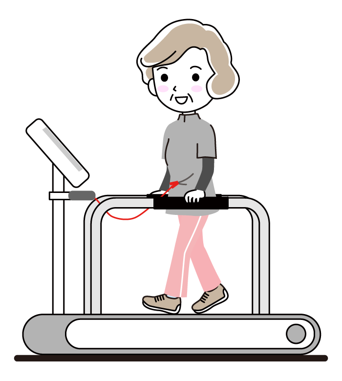 ランニングマシンと年配女性のイラスト