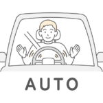 自動運転で車に乗っているイラスト