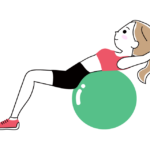 バランスボールで運動する女性のイラスト