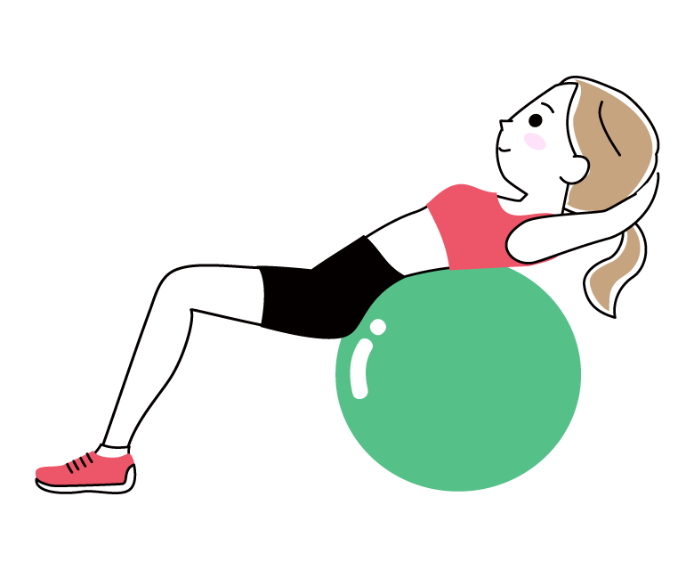 バランスボールで運動する女性のイラスト
