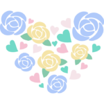 ハート型の青と黄色のバラのイラスト
