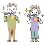 歯磨きをするシニア夫婦のイラスト
