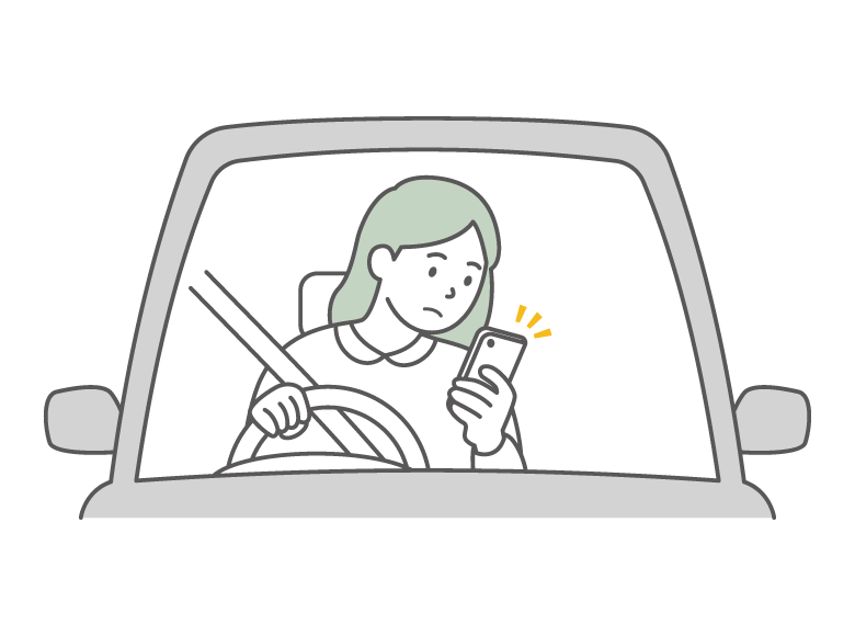 ながら運転（女性）のイラスト