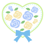 ラブリーなハートと青と黄色の薔薇のイラスト