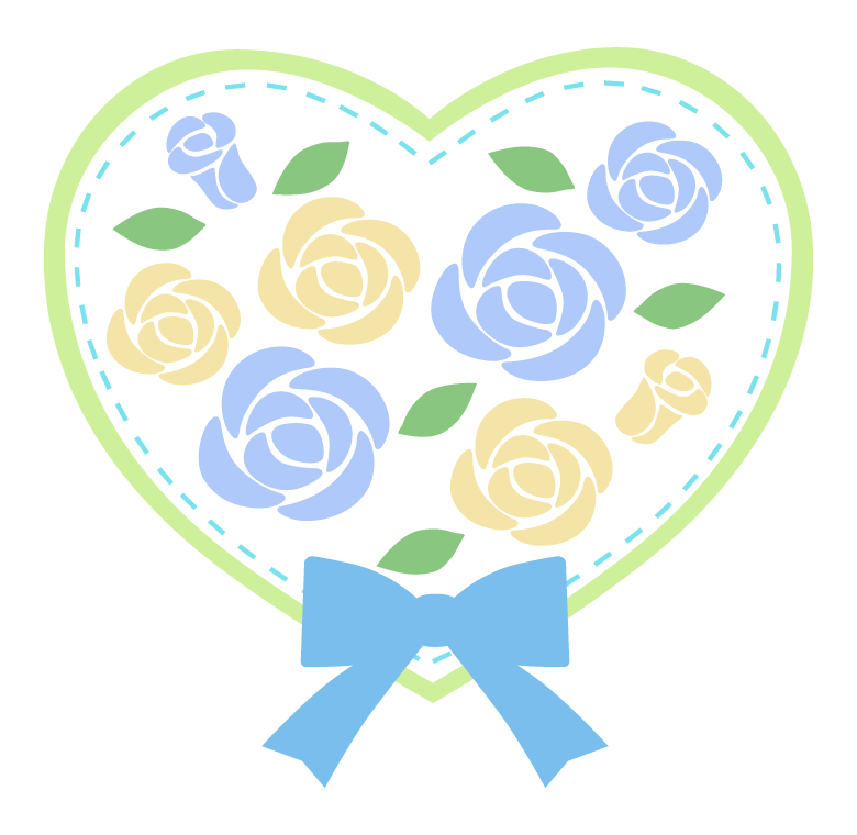 ラブリーなハートと青と黄色の薔薇のイラスト