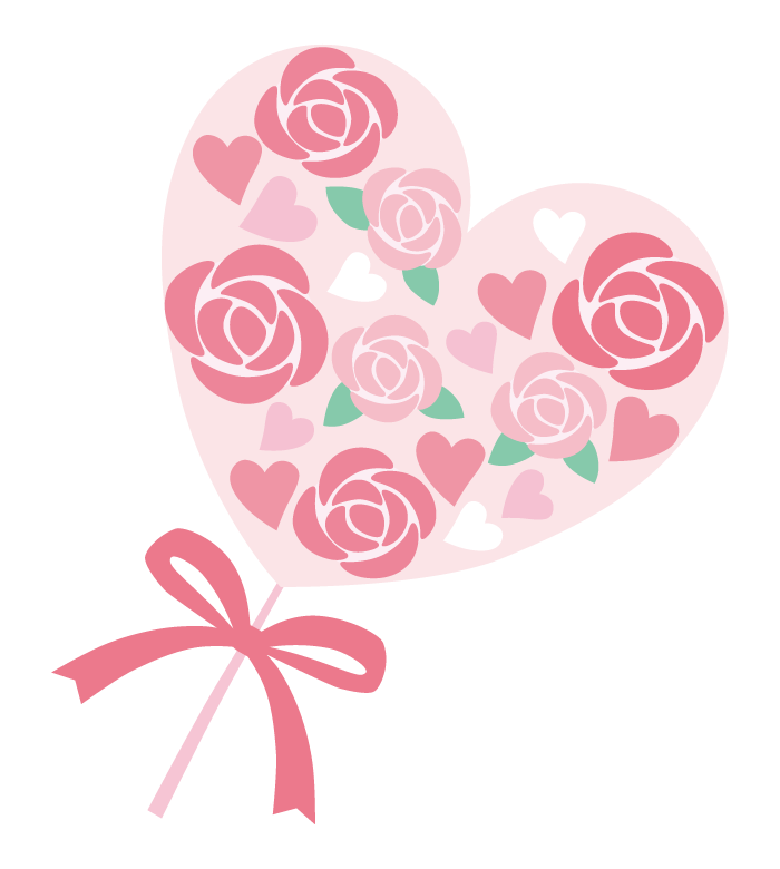 ハートと薔薇の花束風のイラスト