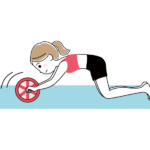 腹筋ローラーでトレーニングする女性のイラスト