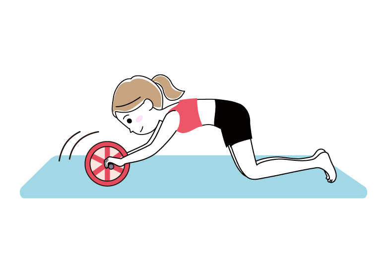腹筋ローラーでトレーニングする女性のイラスト