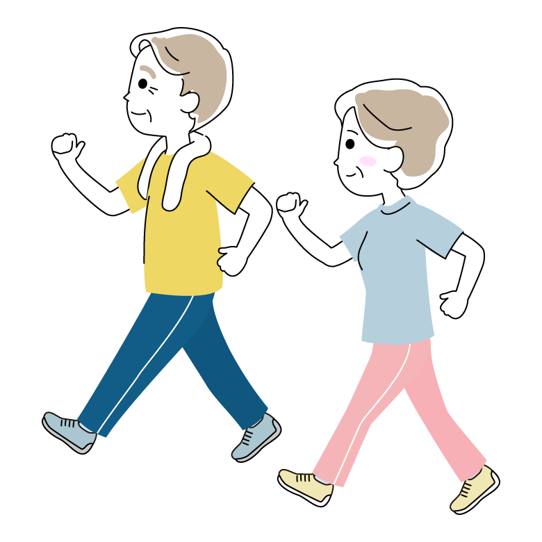 ウォーキングをするシニア夫婦のイラスト
