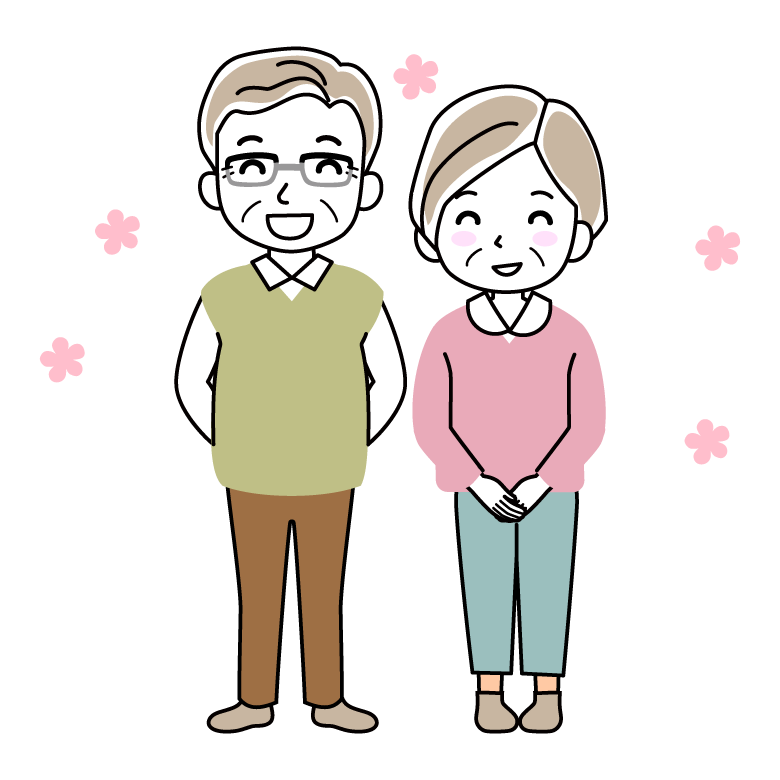 にっこり笑顔のシニア夫婦のイラスト