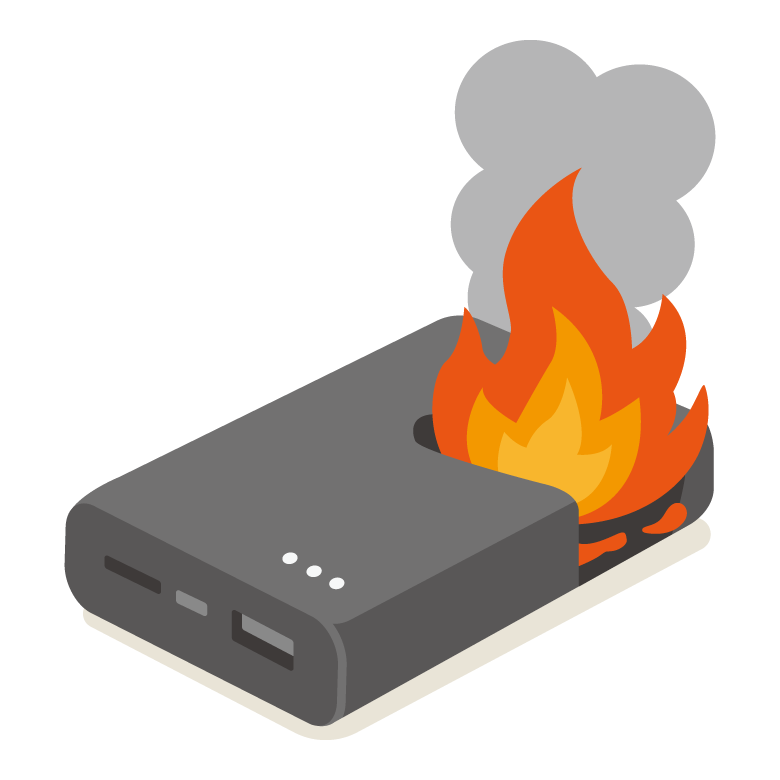 発火するモバイルバッテリーのイラスト