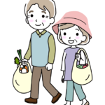 買い物をするシニア夫婦のイラスト