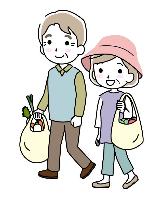 買い物をするシニア夫婦のイラスト