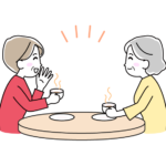 おしゃべりを楽しむ年配女性たちのイラスト