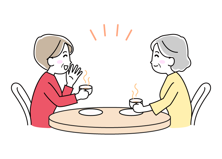 おしゃべりを楽しむ年配女性たちのイラスト