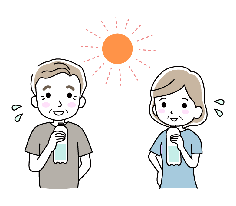 熱中症対策で水を飲む年配夫婦のイラスト