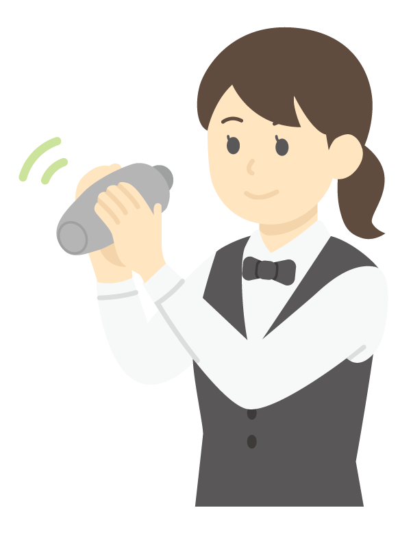 シェイカーを振る女性のバーテンダーのイラスト