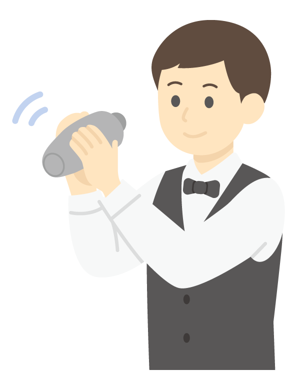 シェイカーを振る男性のバーテンダーのイラスト